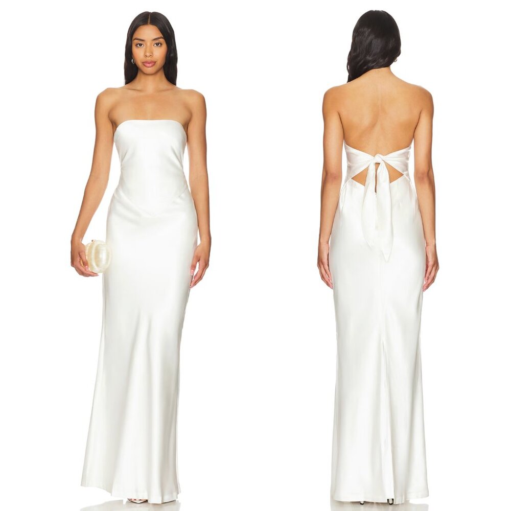 NEW retrofete Skye Maxi Dress in White Strapless Bridal Satin Wedding Gown Small